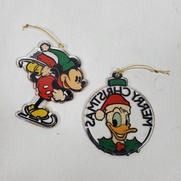 Vintage Christmas Ornaments Mickey & Donald 3.5 Inch Hard Plastic - Picture 2 of 2